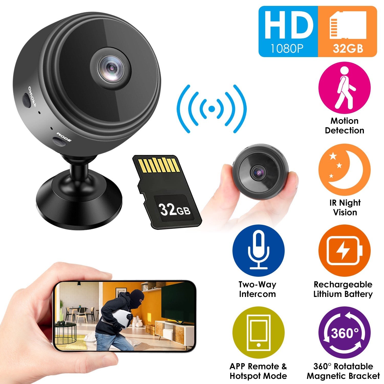 WIFI IP Home Security Camera 1080P Full HD with 32GB MMC Card Smart Home & Security - DailySale