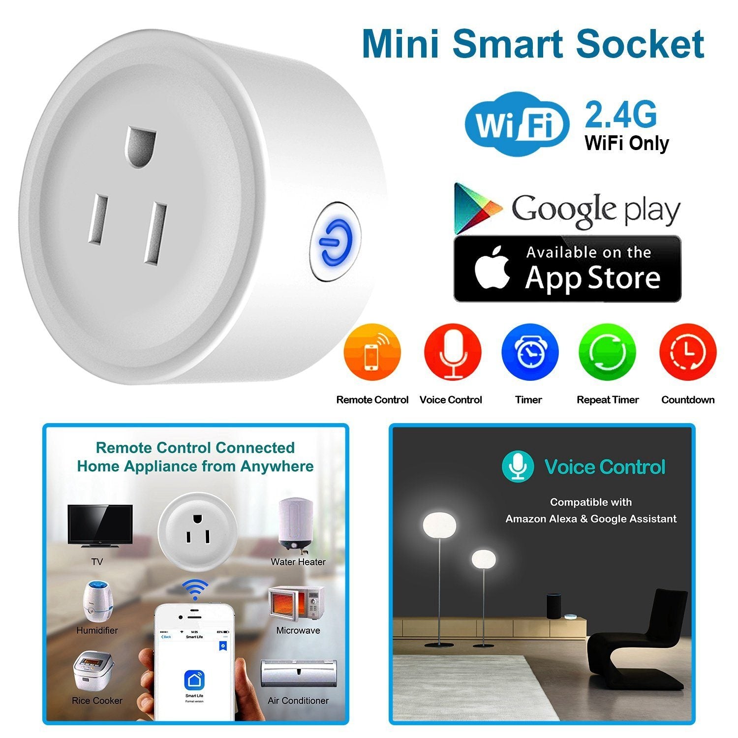 WiFi Smart Socket APP Plug Outlet Remote Household Batteries & Electrical - DailySale