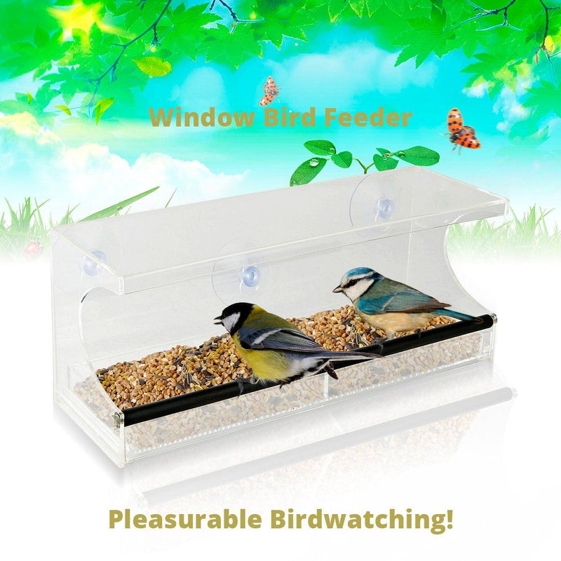 Window Bird Feeder- See-Through Acrylic - Clear, Removable Slide Out Tray Pet Supplies - DailySale
