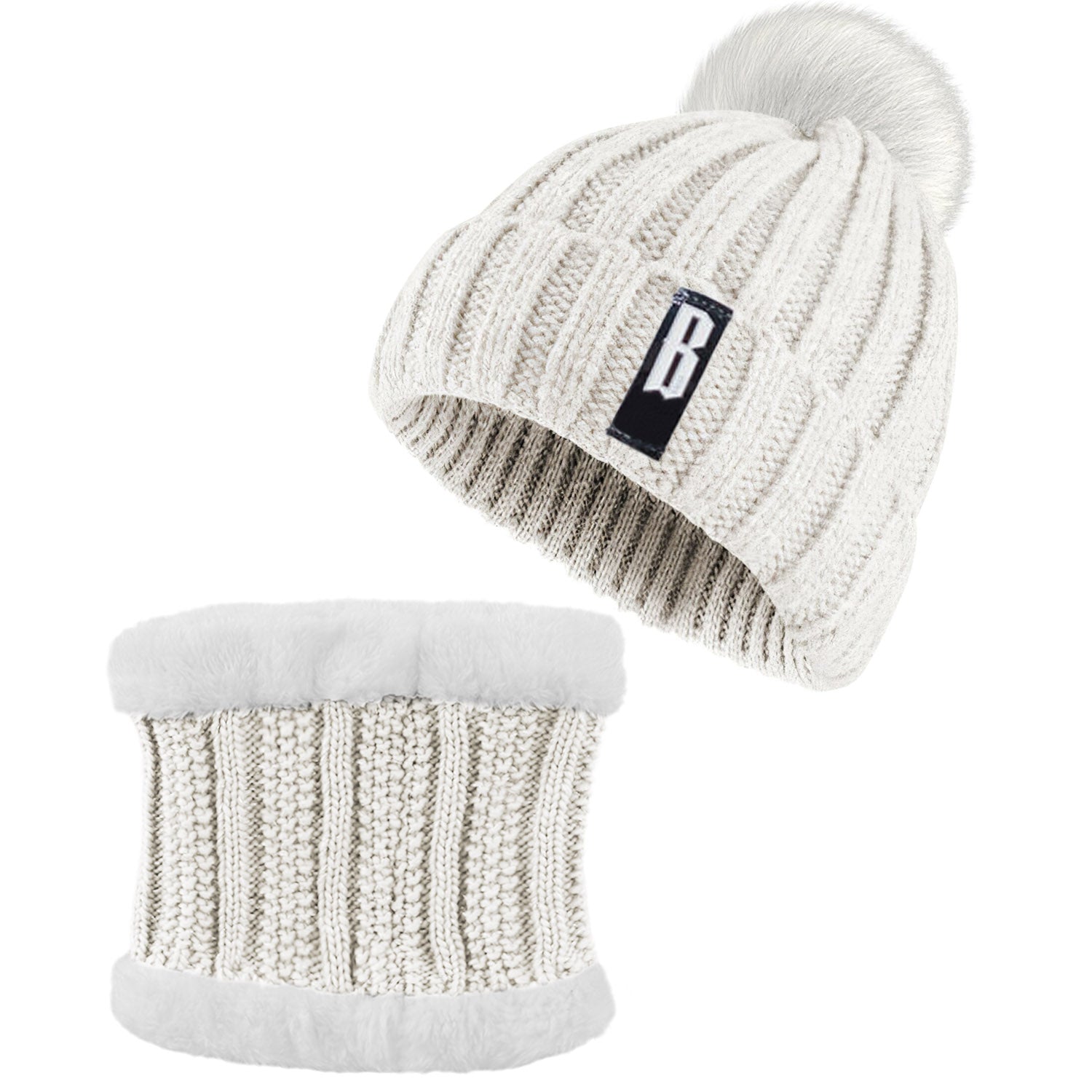 Winter Beanie Hat Scarf Set for Women Women's Shoes & Accessories Cream - DailySale