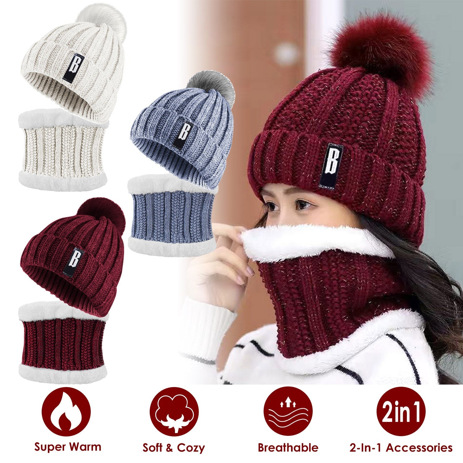 Winter Beanie Hat Scarf Set for Women Women's Shoes & Accessories - DailySale