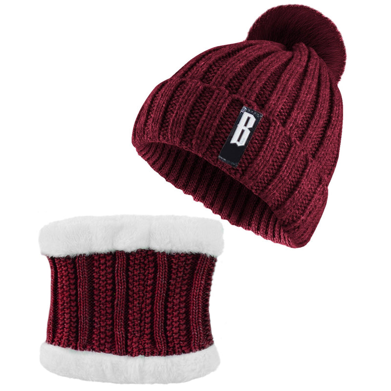 Winter Beanie Hat Scarf Set for Women Women's Shoes & Accessories Red - DailySale