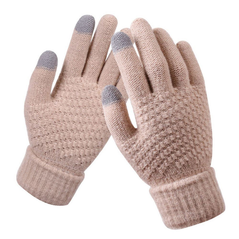 Winter Knitted Touch Screen Gloves Women's Shoes & Accessories Beige - DailySale