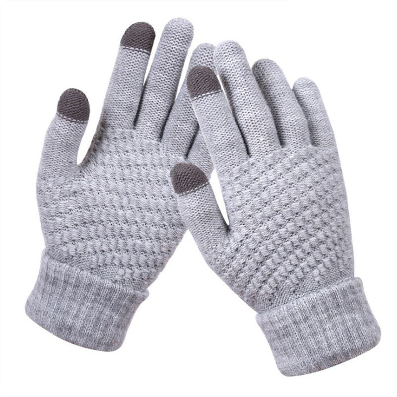 Winter Knitted Touch Screen Gloves Women's Shoes & Accessories Gray - DailySale