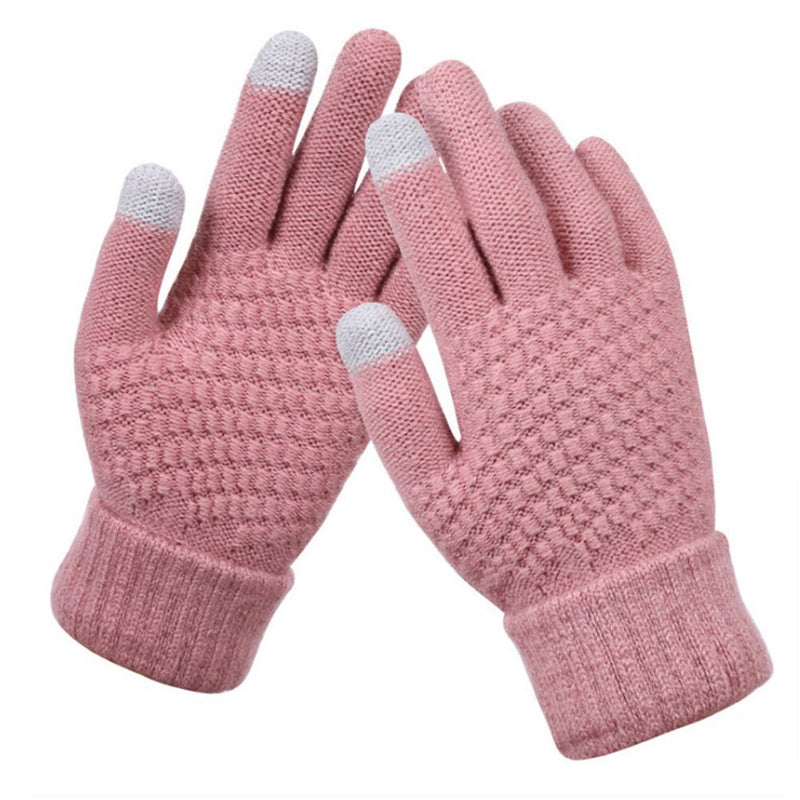 Winter Knitted Touch Screen Gloves Women's Shoes & Accessories Pink - DailySale