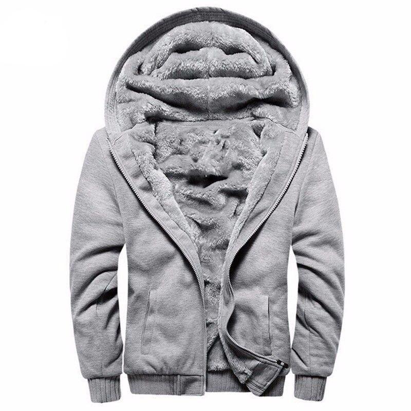 Winter Men's Hooded Long Sleeve Zipper Jacket Men's Clothing Gray M - DailySale