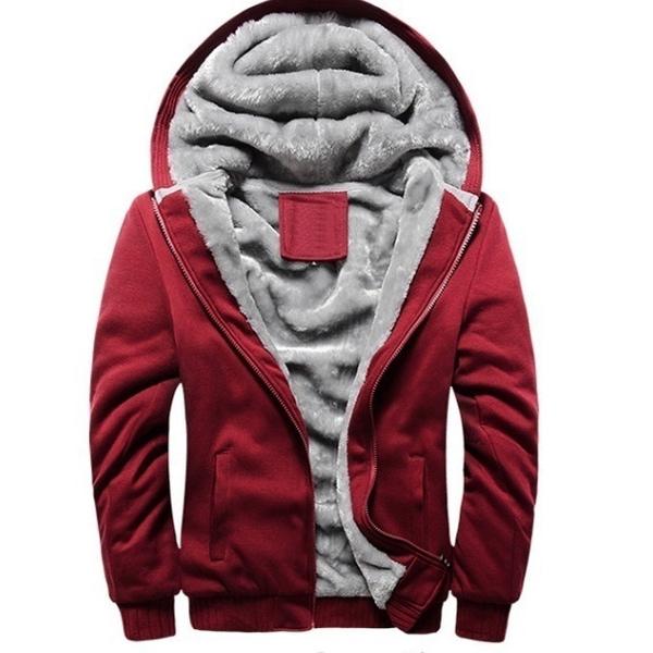 Winter Men's Hooded Long Sleeve Zipper Jacket Men's Clothing Red M - DailySale