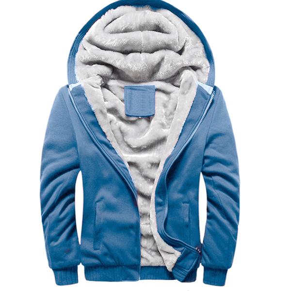 Winter Men's Hooded Long Sleeve Zipper Jacket Men's Clothing Sky Blue M - DailySale