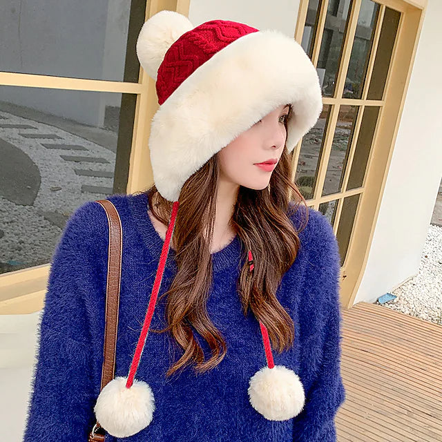 Winter Outdoor Portable Breathable Soft Comfortable Beanie Hat Women's Shoes & Accessories Red/White - DailySale
