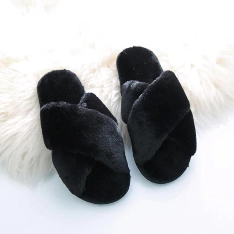 Winter Women Cozy Home Furry Slippers Women's Clothing Black 36-37 - DailySale