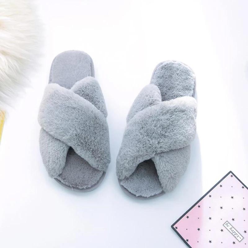 Winter Women Cozy Home Furry Slippers Women's Clothing Gray 36-37 - DailySale