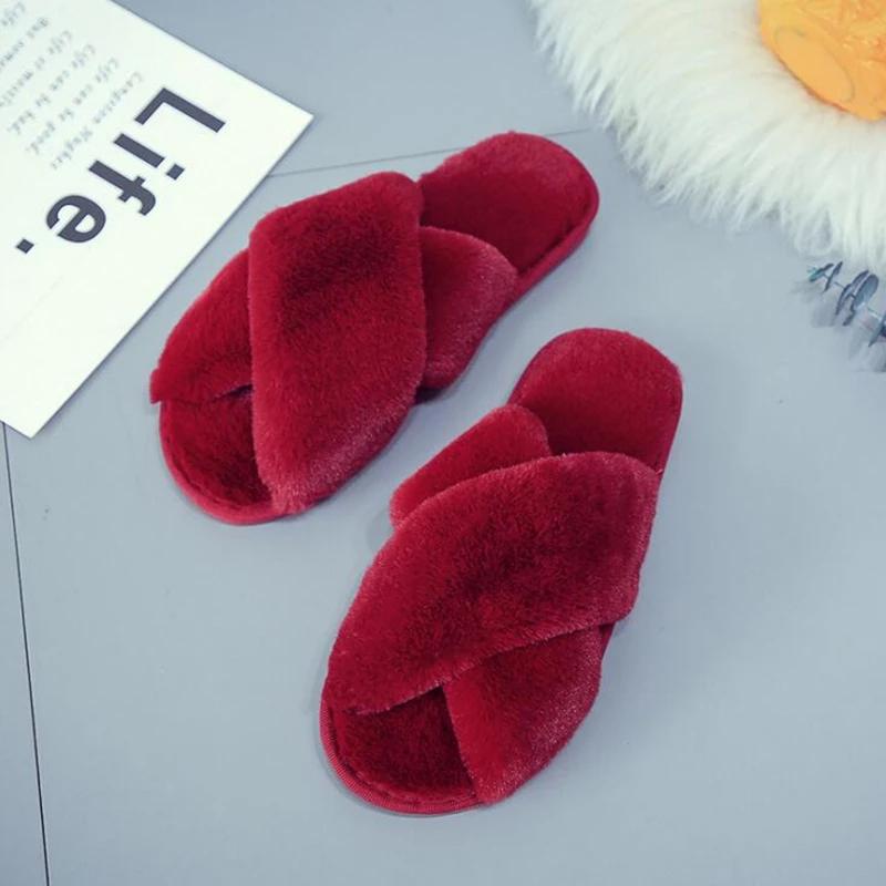 Winter Women Cozy Home Furry Slippers Women's Clothing Red 36-37 - DailySale