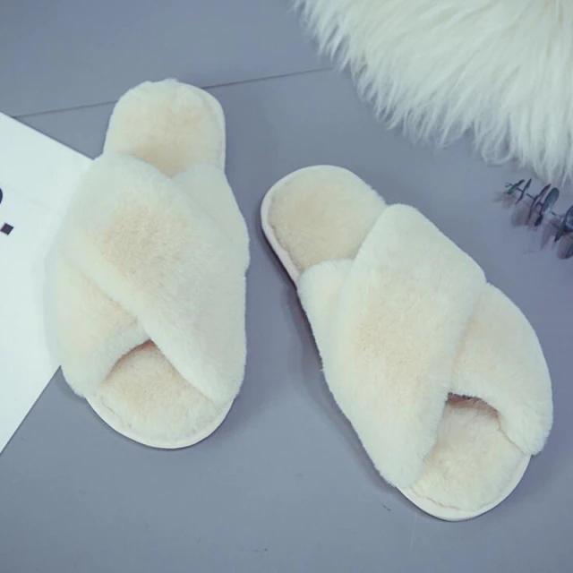 Winter Women Cozy Home Furry Slippers Women's Clothing White 36-37 - DailySale