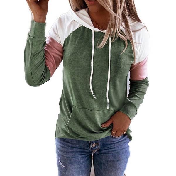 Winter Women’s Fashion Casual Sweatshirts Long Sleeve Hooded Pullover Loose Block Color Pockets Sweatshirts Women's Tops Green S - DailySale