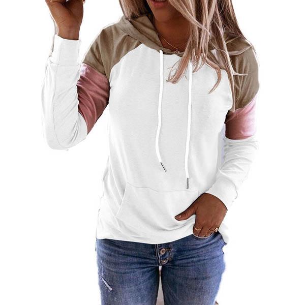 Winter Women’s Fashion Casual Sweatshirts Long Sleeve Hooded Pullover Loose Block Color Pockets Sweatshirts Women's Tops White S - DailySale