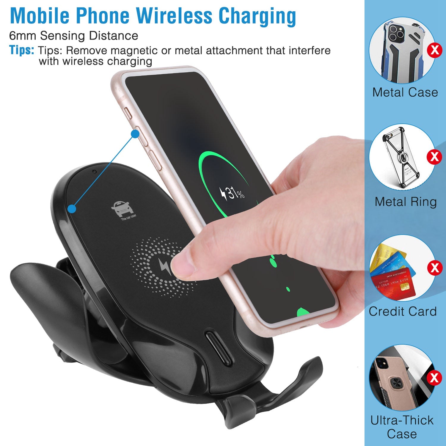 Wireless Car Charger 15W Qi Fast Charging Car Mount Automotive - DailySale