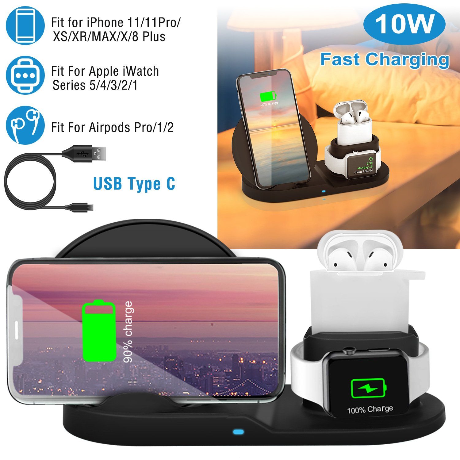 Wireless Charger 10W Fast Charging Station Mobile Accessories - DailySale