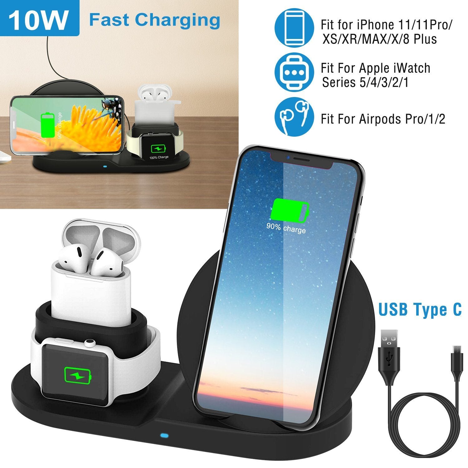 Wireless Charger 10W Fast Charging Station Mobile Accessories - DailySale