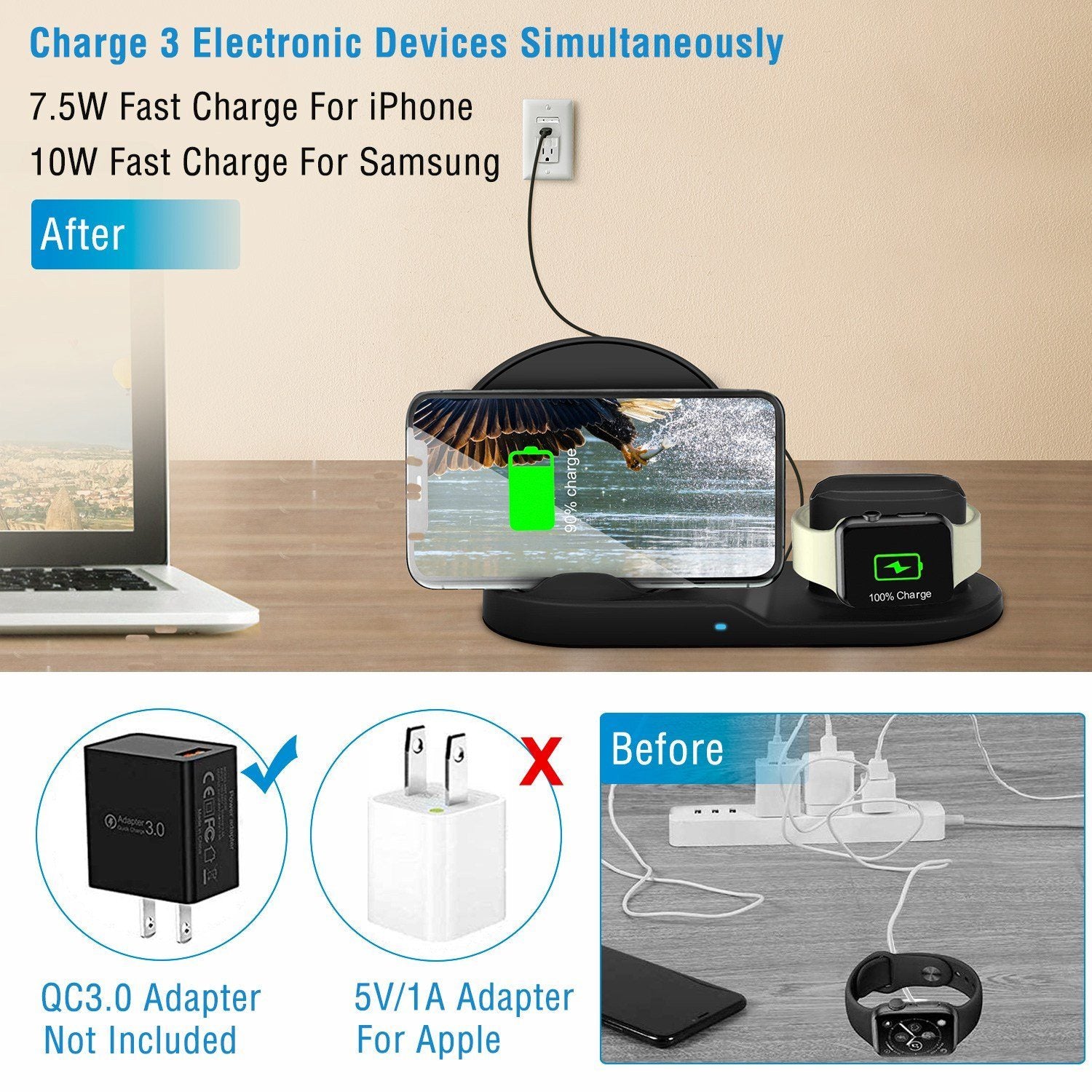 Wireless Charger 10W Fast Charging Station Mobile Accessories - DailySale