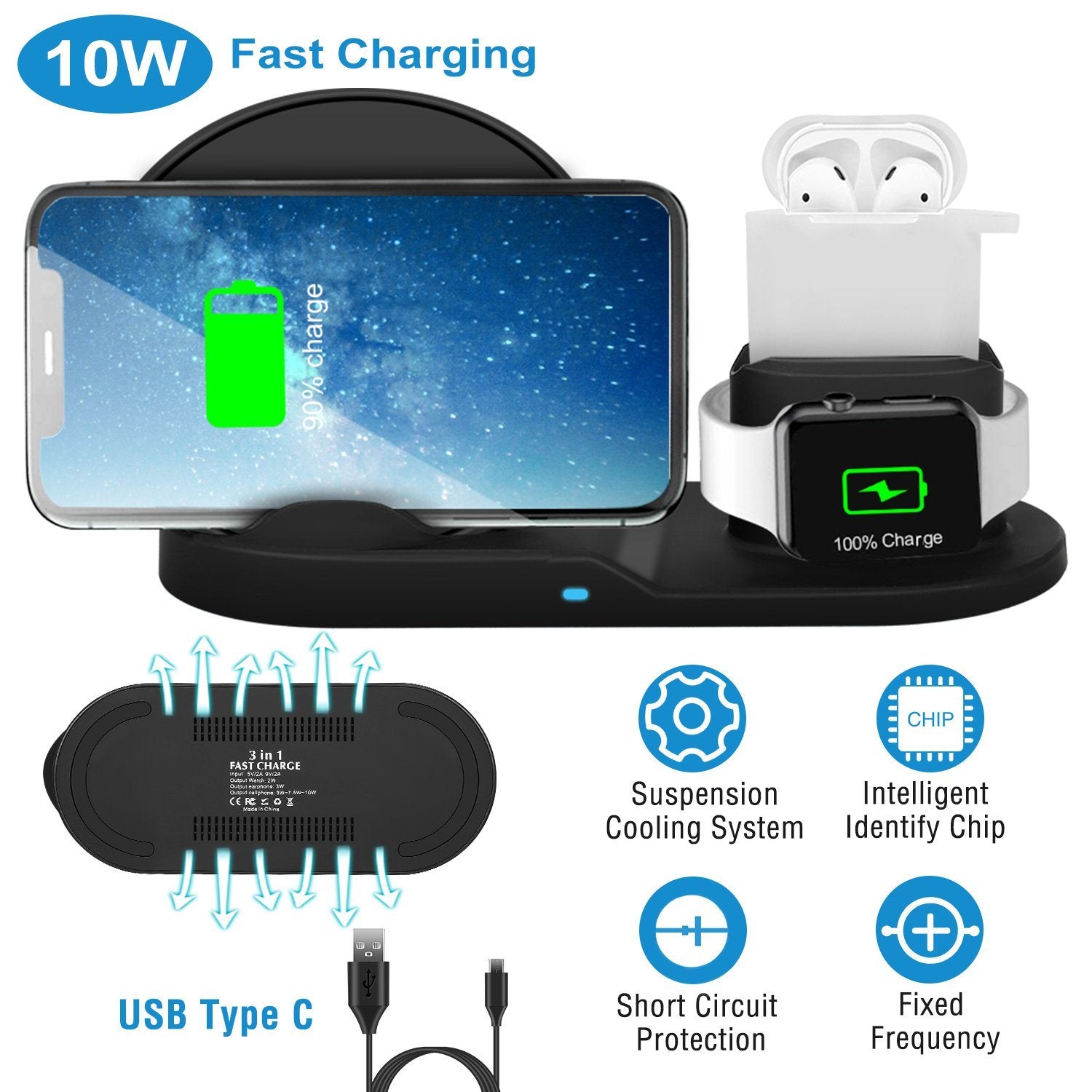 Wireless Charger 10W Fast Charging Station Mobile Accessories - DailySale