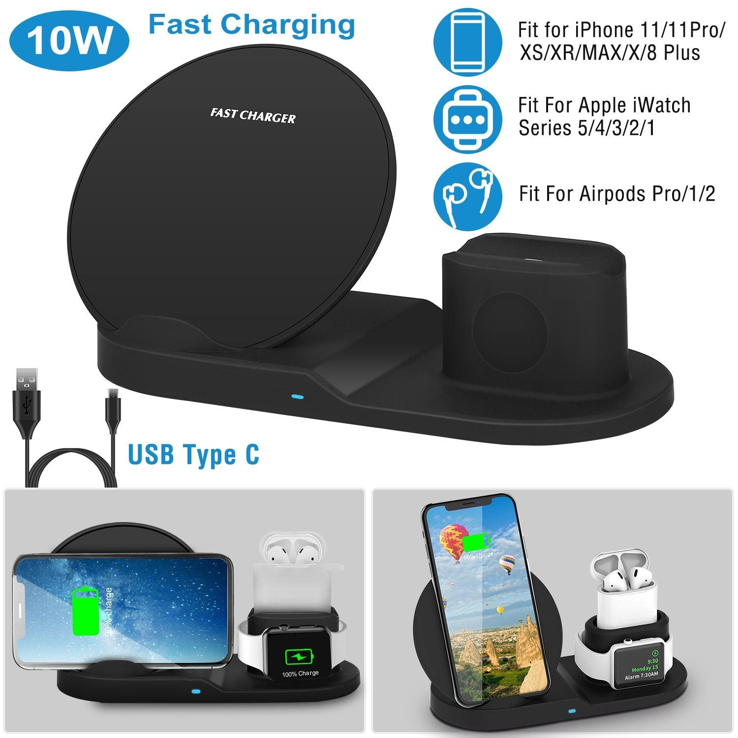 Wireless Charger 10W Fast Charging Station Mobile Accessories - DailySale