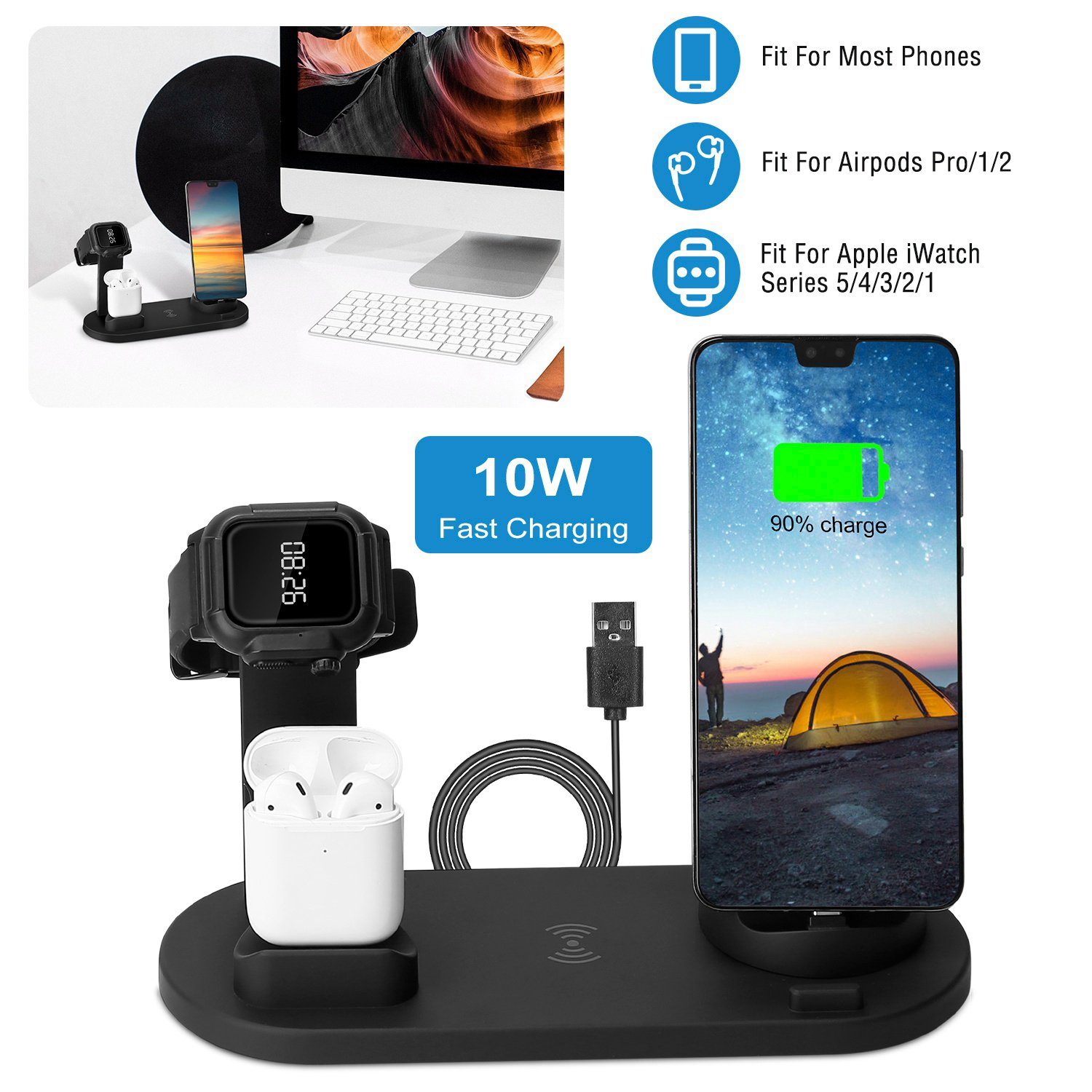 Wireless Charger Dock 4-in-1 10W Mobile Accessories - DailySale