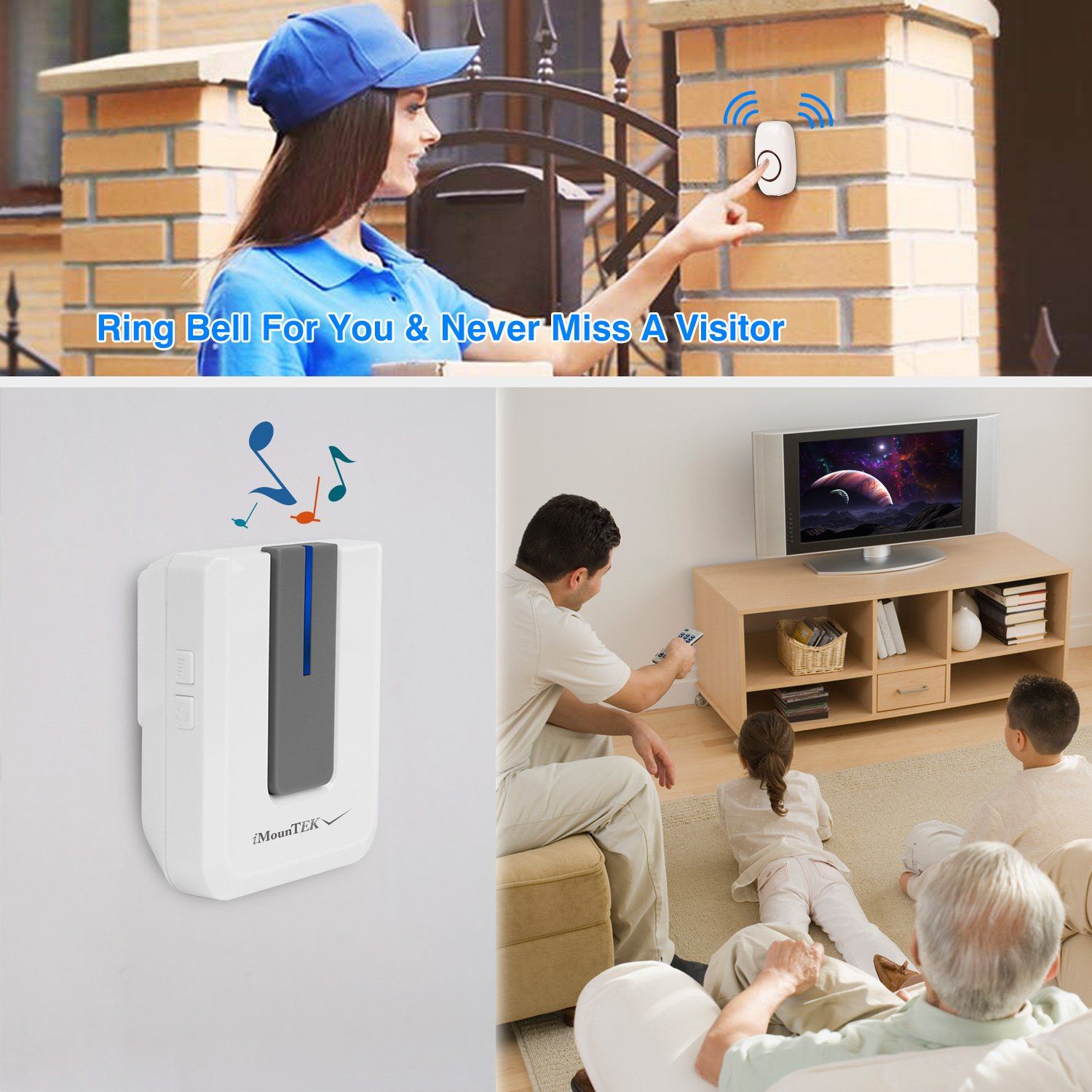 Wireless Doorbell Rings 1000FT with 1 Plug Receiver Chimes Household Appliances - DailySale