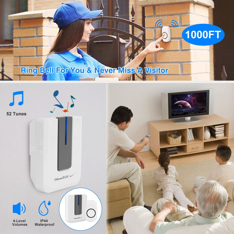 Wireless Doorbell Rings 1000FT with 1 Plug Receiver Chimes Household Appliances - DailySale