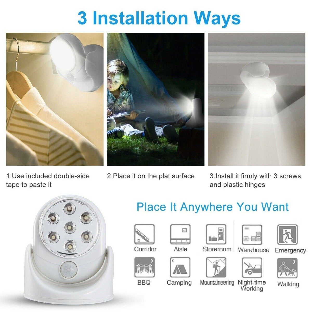 Wireless LED Spotlight 90° Motion Sensor Night Lamp Home Lighting - DailySale