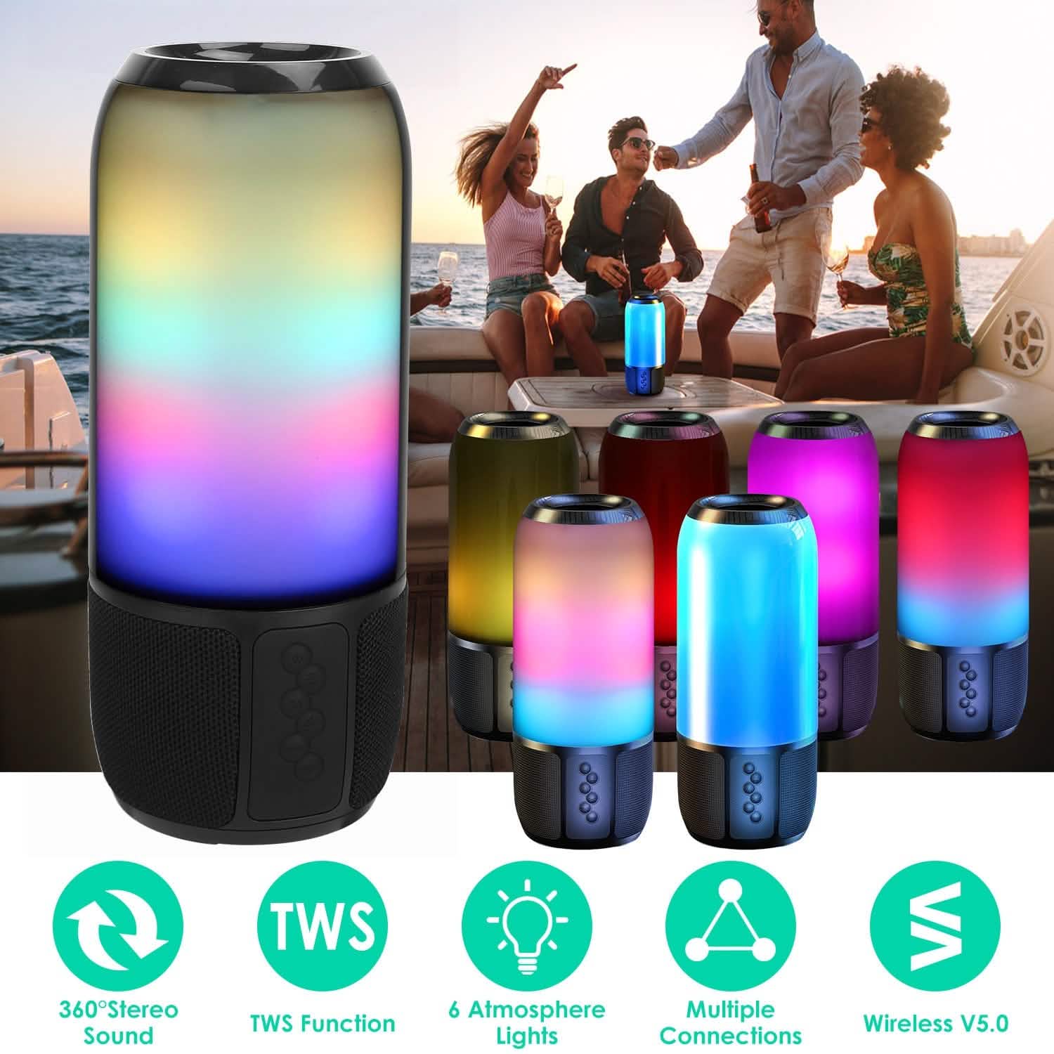 Wireless Portable Speaker with Color Changing Light Speakers - DailySale