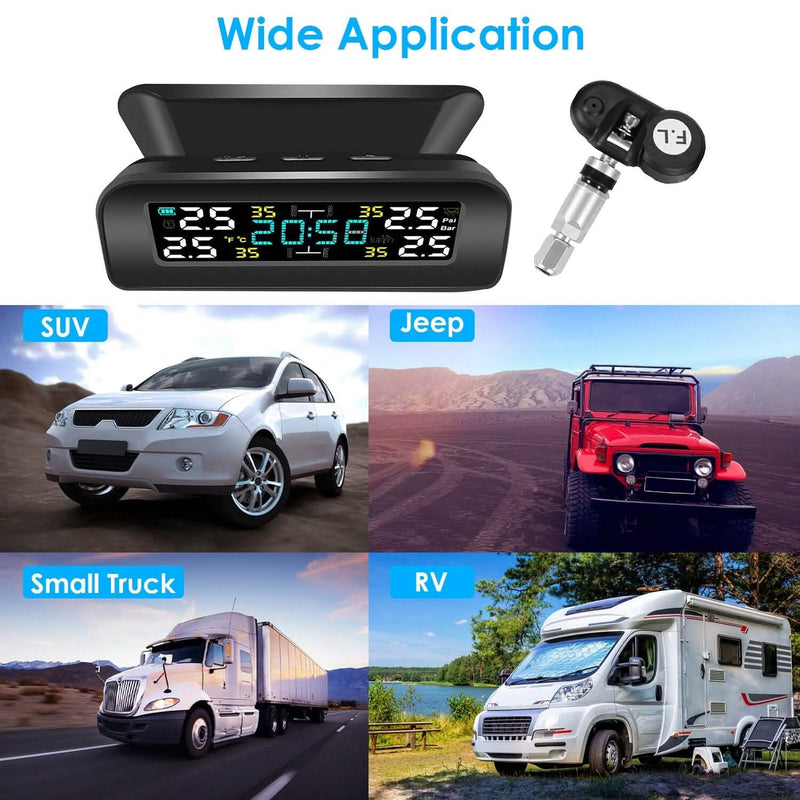 Wireless Solar Car Tire Pressure Monitoring System Auto Tire Pressure with Sensors Temperature Alarm Automotive - DailySale