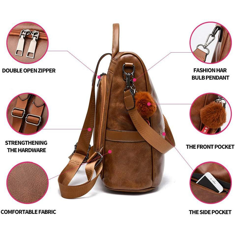 Women Backpack Purse PU Leather Anti-theft Casual Shoulder Bag Bags & Travel - DailySale