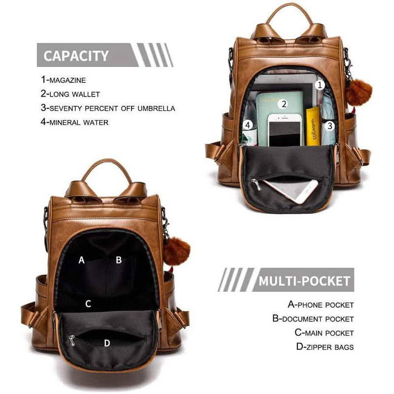 Women Backpack Purse PU Leather Anti-theft Casual Shoulder Bag Bags & Travel - DailySale