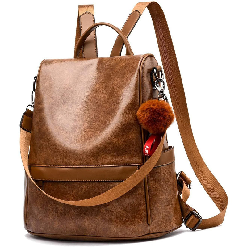 Women Backpack Purse PU Leather Anti-theft Casual Shoulder Bag Bags & Travel M Tan - DailySale