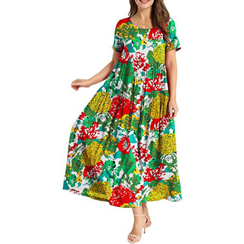 Women Casual Loose Bohemian Floral Dress Women's Dresses Green S - DailySale