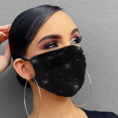 Women Fashion Sequins Breathable Washable and Reusable Mouth Mask Face Masks & PPE Black - DailySale