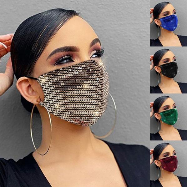 Women Fashion Sequins Breathable Washable and Reusable Mouth Mask Face Masks & PPE - DailySale