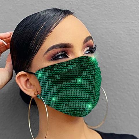 Women Fashion Sequins Breathable Washable and Reusable Mouth Mask Face Masks & PPE Green - DailySale