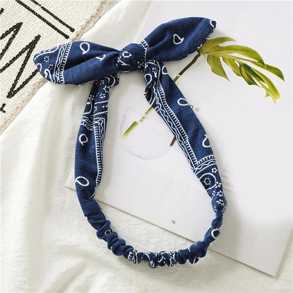 Women Fashion Sweet Retro Print Headbands Women's Accessories Navy Blue - DailySale