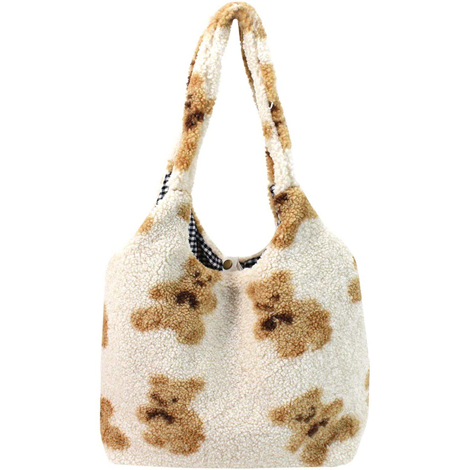 Women Girls Cute Bear Plush Shoulder Bag Large Tote Bags & Travel Beige - DailySale