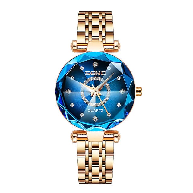 Women Golden and Silver Classic Quartz Watch Women's Shoes & Accessories Blue - DailySale