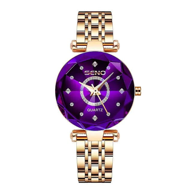 Women Golden and Silver Classic Quartz Watch Women's Shoes & Accessories Purple - DailySale