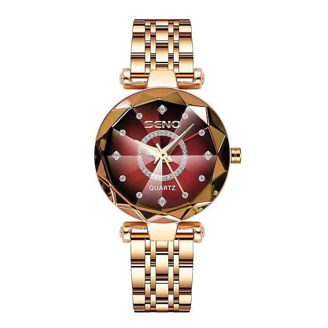 Women Golden and Silver Classic Quartz Watch Women's Shoes & Accessories Red - DailySale