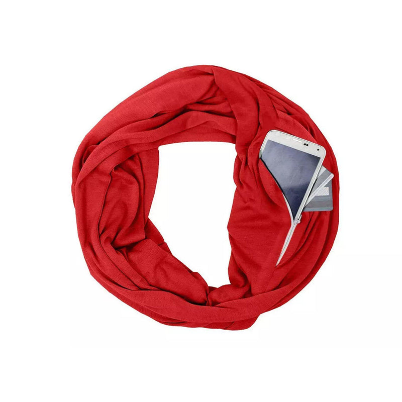 Women Lightweight Infinity Scarf With Pocket Loop Zipper Women's Shoes & Accessories Red - DailySale