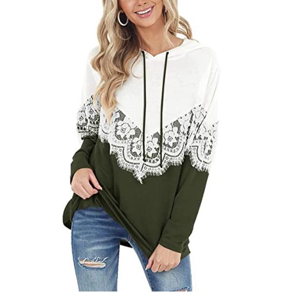 Women Long Sleeve Lace Hoodies Women's Tops Army Green S - DailySale