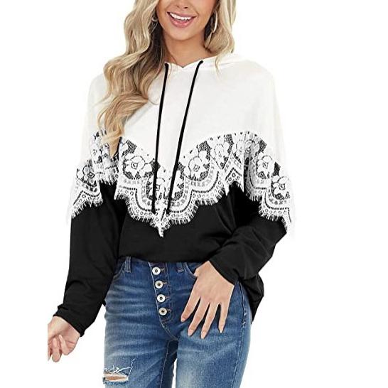 Women Long Sleeve Lace Hoodies Women's Tops Black S - DailySale