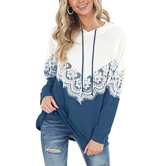 Women Long Sleeve Lace Hoodies Women's Tops Blue S - DailySale