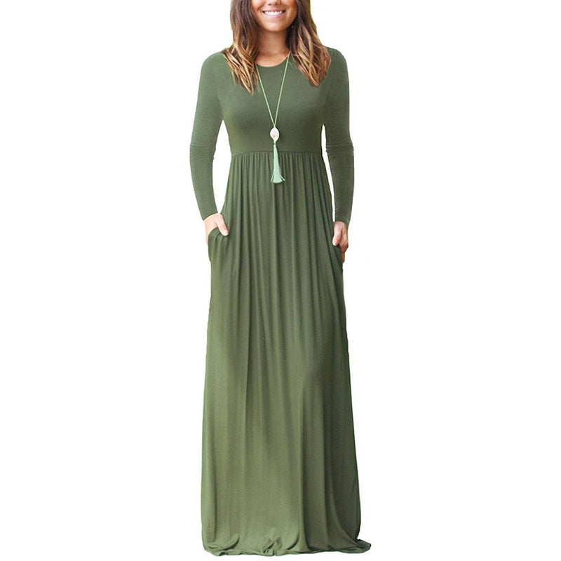 Women Long Sleeve Loose Plain Maxi Dresses Casual Long Dresses with Pockets