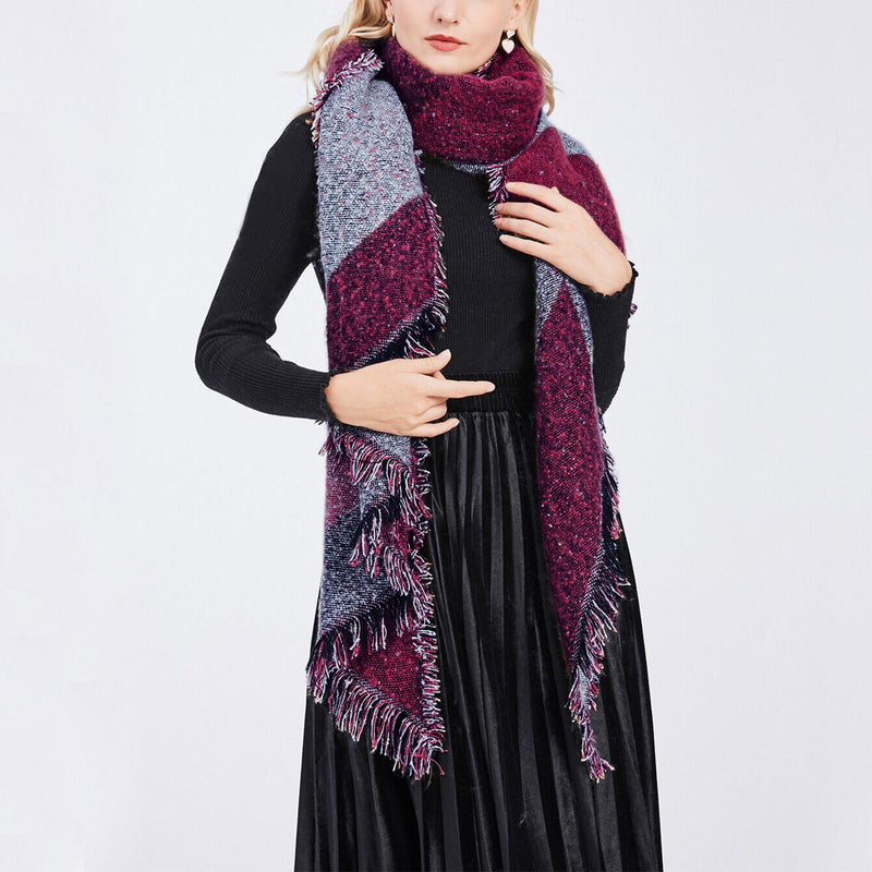 Women Long Soft Knitted Shawl Extra Thick Plaid Blanket Wrap Cape