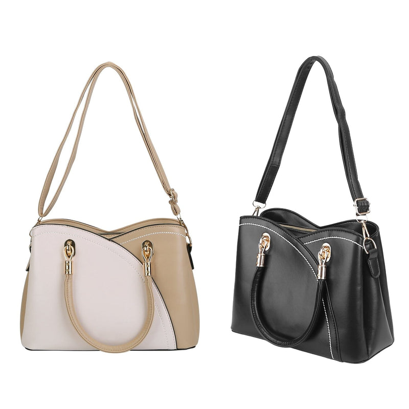 Women Medium Sized Leather Satchel Crossbody Bag with Stylish Stitching Detachable Strap Bags & Travel - DailySale